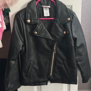 Little girls black faux leather biker jacket